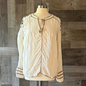 Sundance textured peasant top large tan brown embroidery western coastal cowgirl